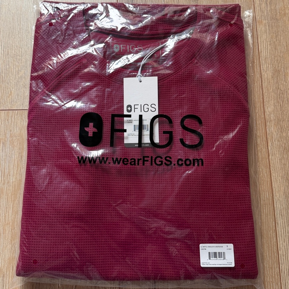 FIGS waffle long sleeve underscrub deep cranberry